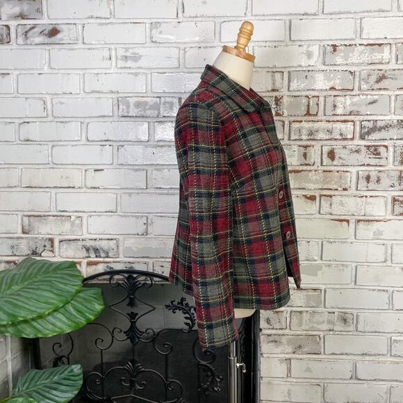 Vintage 90s Sag Harbor Burgundy Green Plaid Womens Button-down Blazer Jacket - Picture 7 of 9